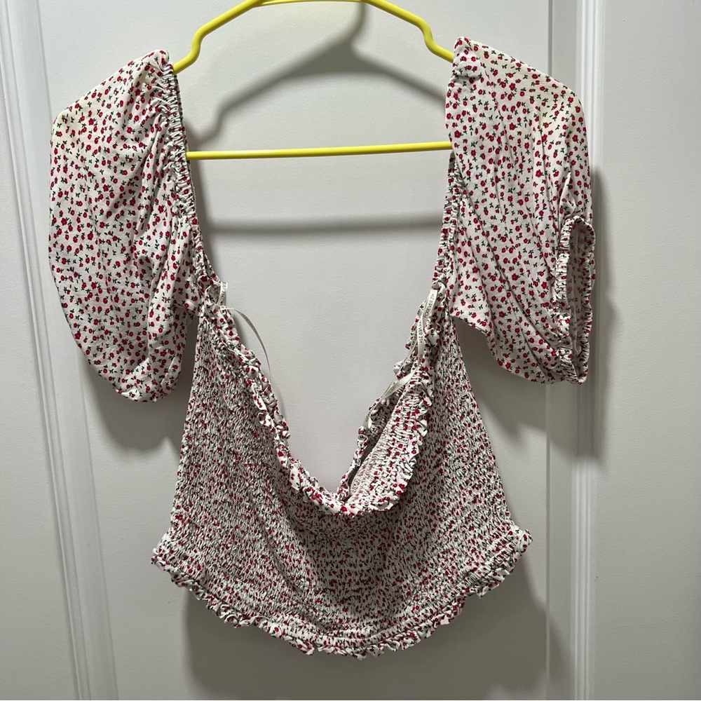 Floral Shirred Off the Shoulder Crop Top Size 2X